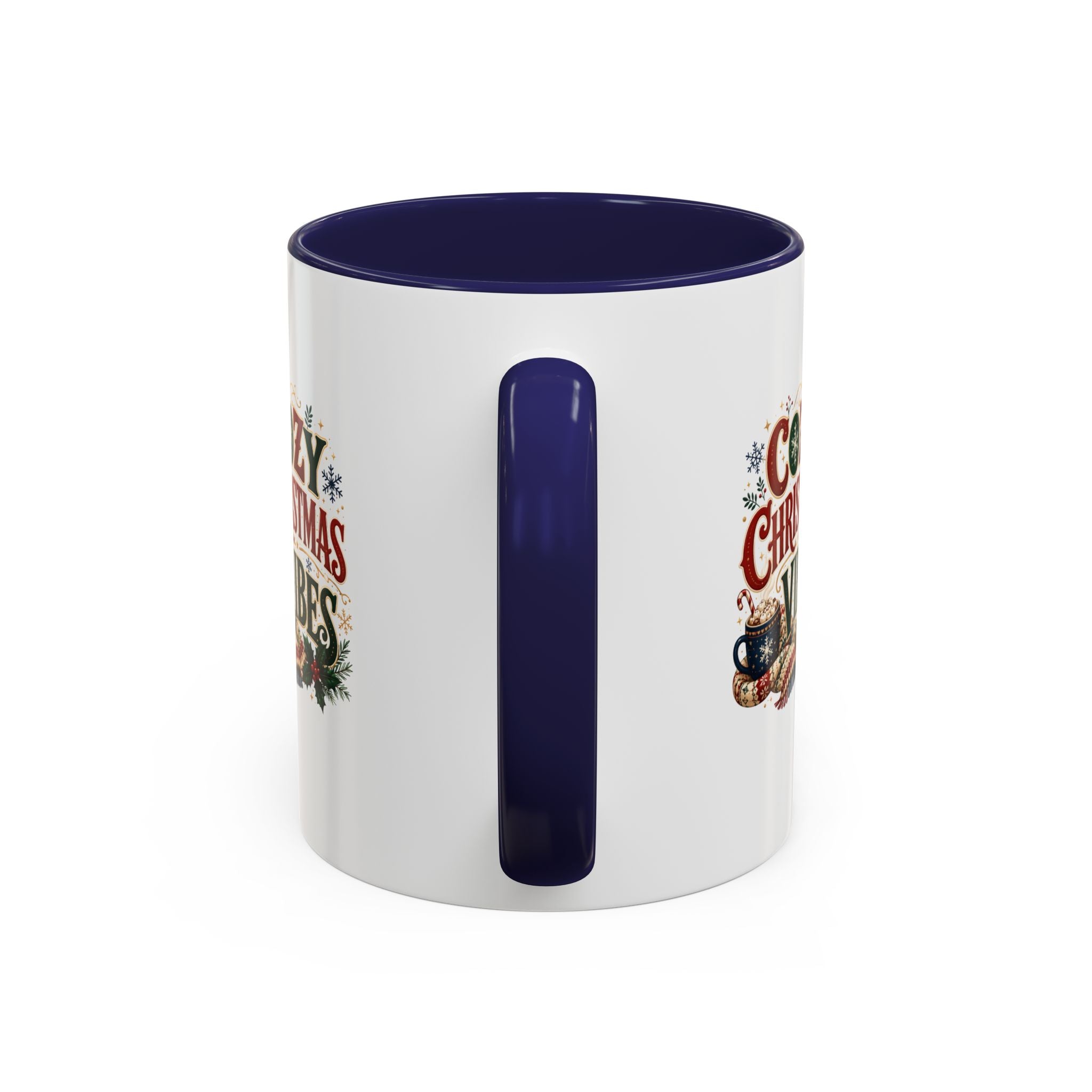 Cozy Christmas Vibes Accent Coffee Mug — Holiday Hot Cocoa Mug