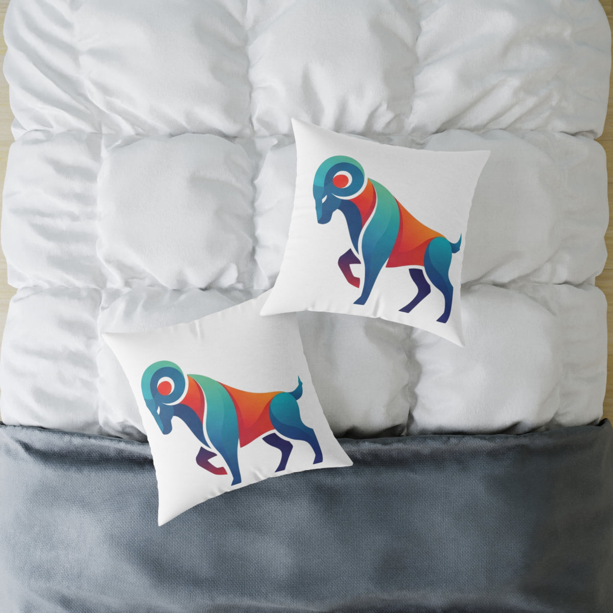 Aries Zodiac Ram Throw Pillow - Colorful Geometric Ram Accent Cushion for Living Room & Nursery