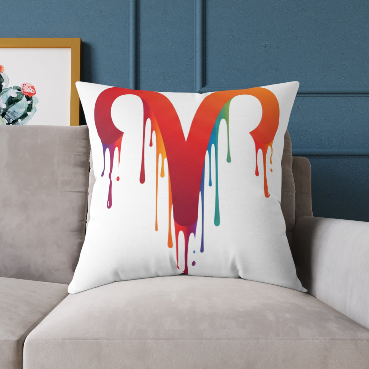 Aries Zodiac Dripping Rainbow Heart Pillow — Colorful Decorative Throw Pillow