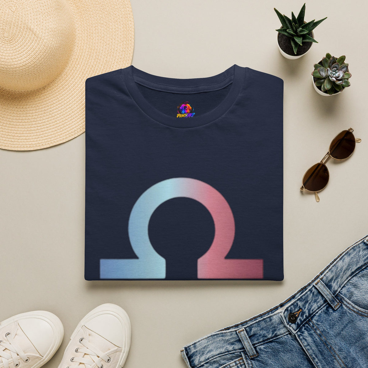 Omega Symbol T-Shirt — Pastel Gradient Drip Design