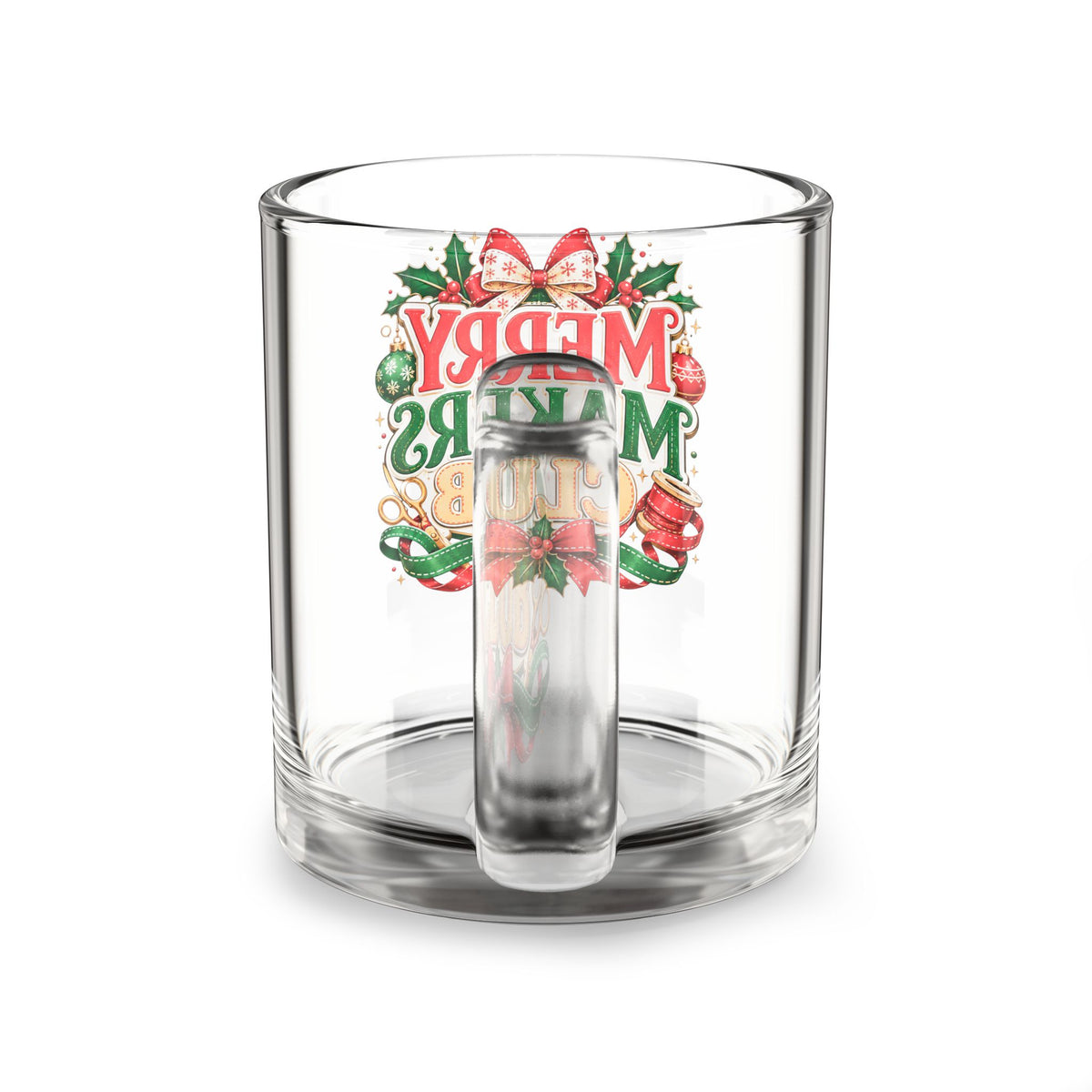 Merry Makers Club Glass Mug — 10oz Christmas Holiday Coffee Cup