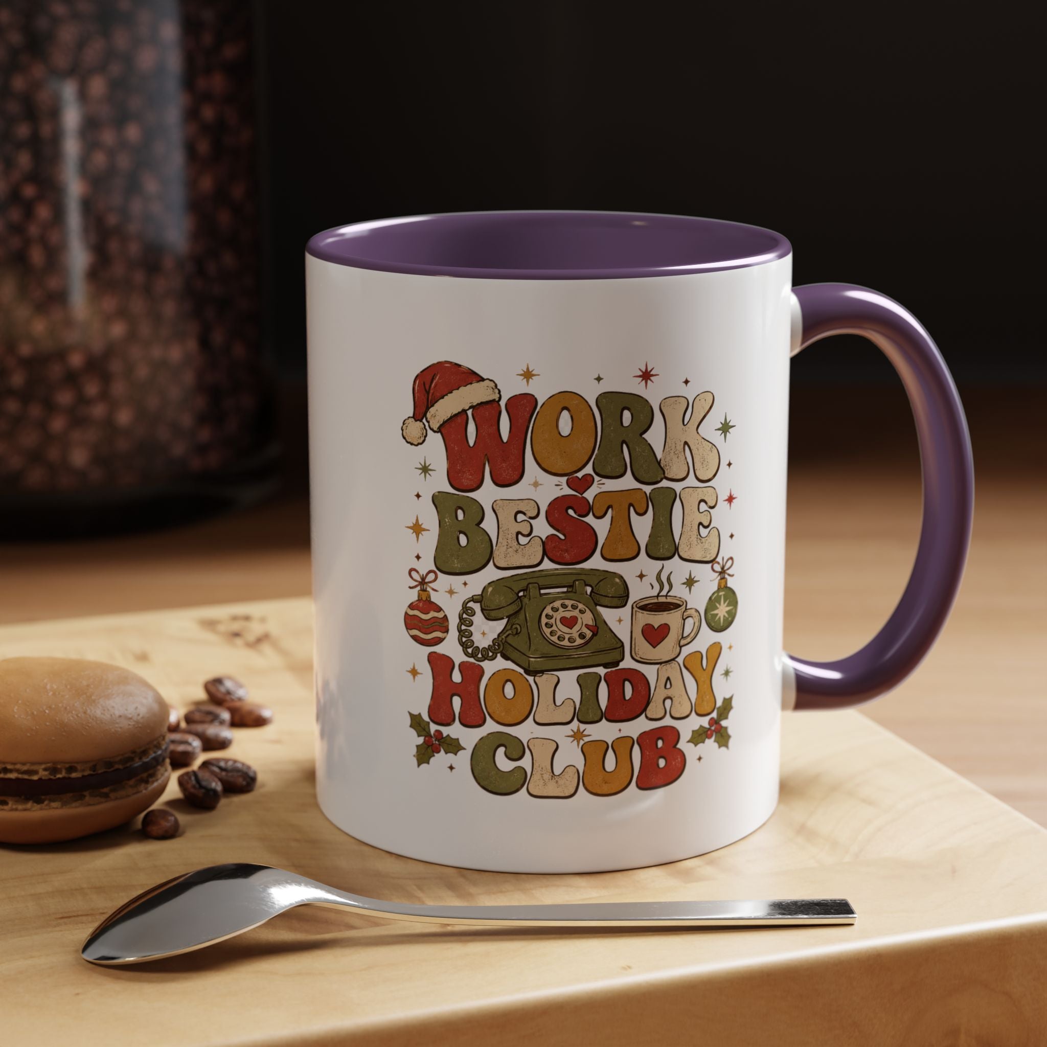 Modern Day Christmas Work Bestie Holiday Club Coffee Mug — Retro Christmas Accent Mug