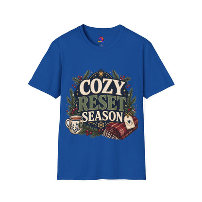 Cozy Reset Season T‑Shirt — Holiday Cozy Cabin Graphic Tee