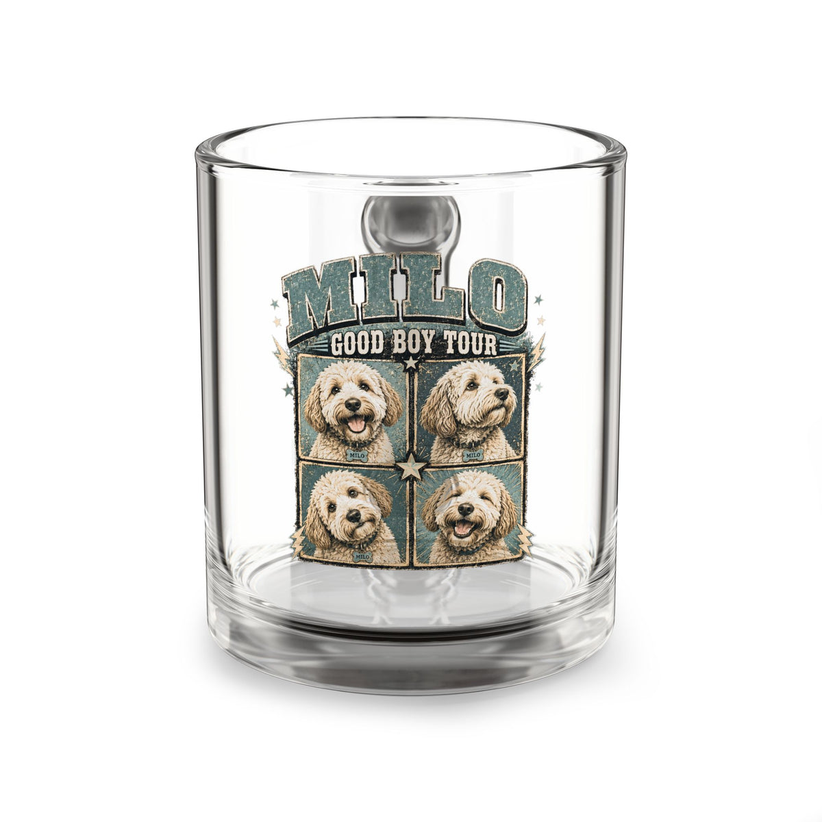 Milo "Good Boy Tour" 10oz Glass Mug — Cute Dog Portrait Coffee Cup Milo Bailey Dog Dad Mom  Glass Mug 10 oz