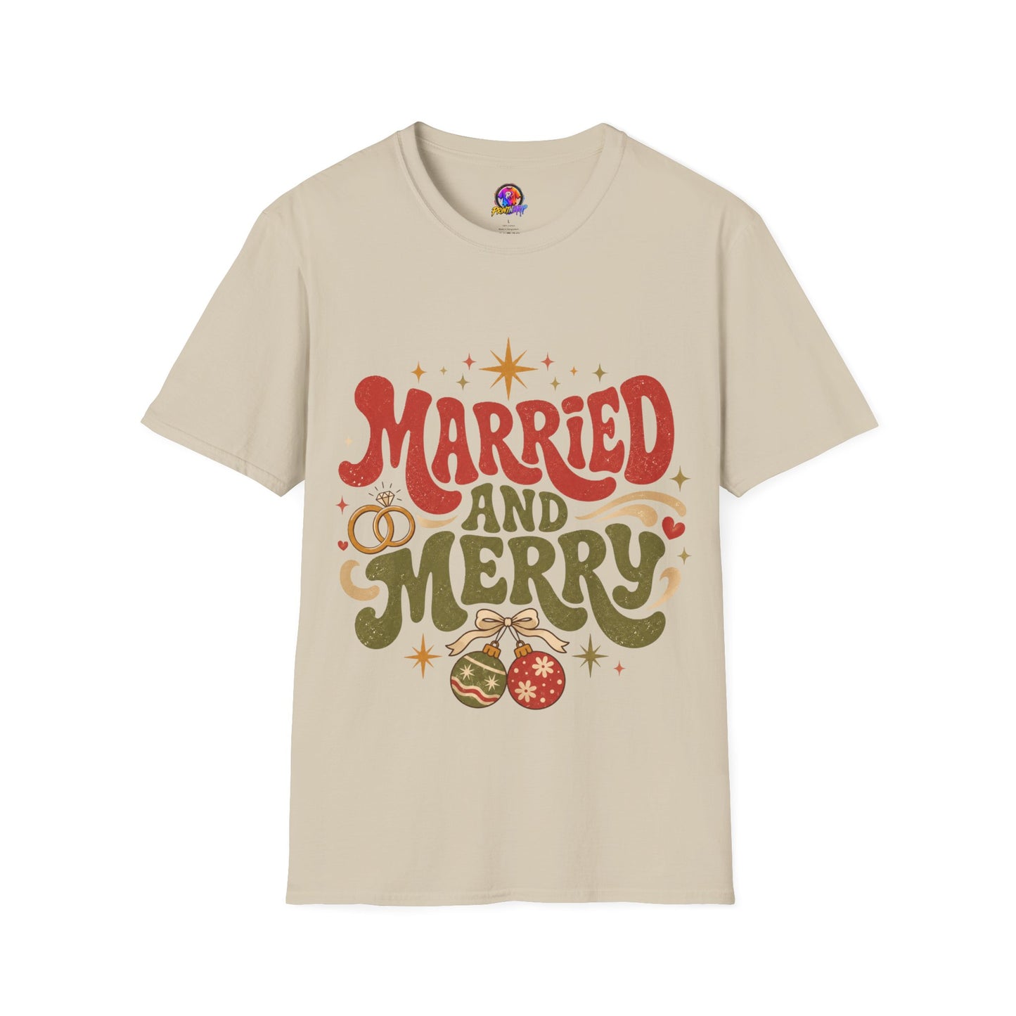 Married and Merry T-Shirt — Retro Holiday Couples Christmas Tee