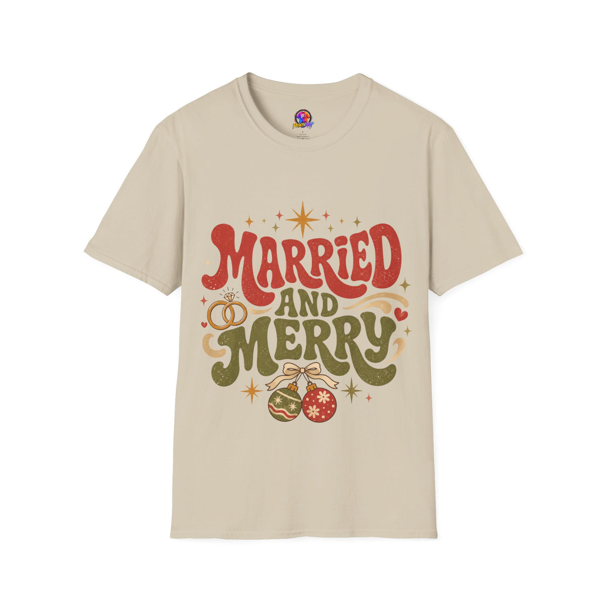 Married and Merry T-Shirt — Retro Holiday Couples Christmas Tee