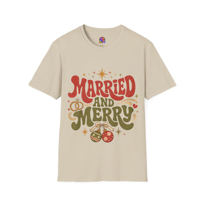 Married and Merry T-Shirt — Retro Holiday Couples Christmas Tee