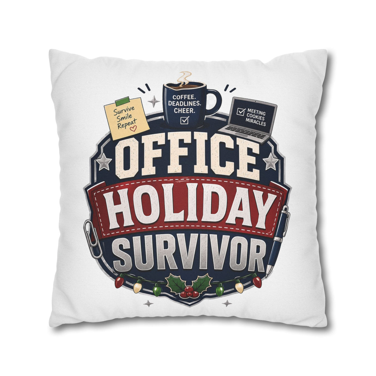 Office Holiday Survivor Pillowcase Modern Day Christmas  - Funny Workplace Christmas Decor