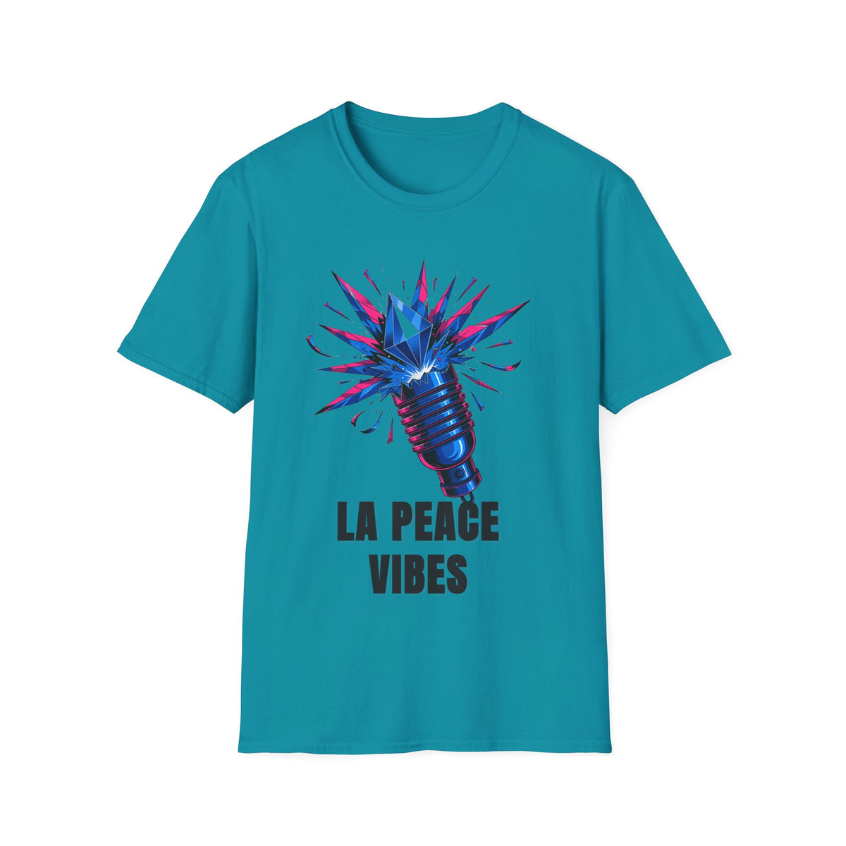 La Peace Vibes Microphone T-Shirt - Retro Pop Art Graphic Tee - Trending Now - September 2026