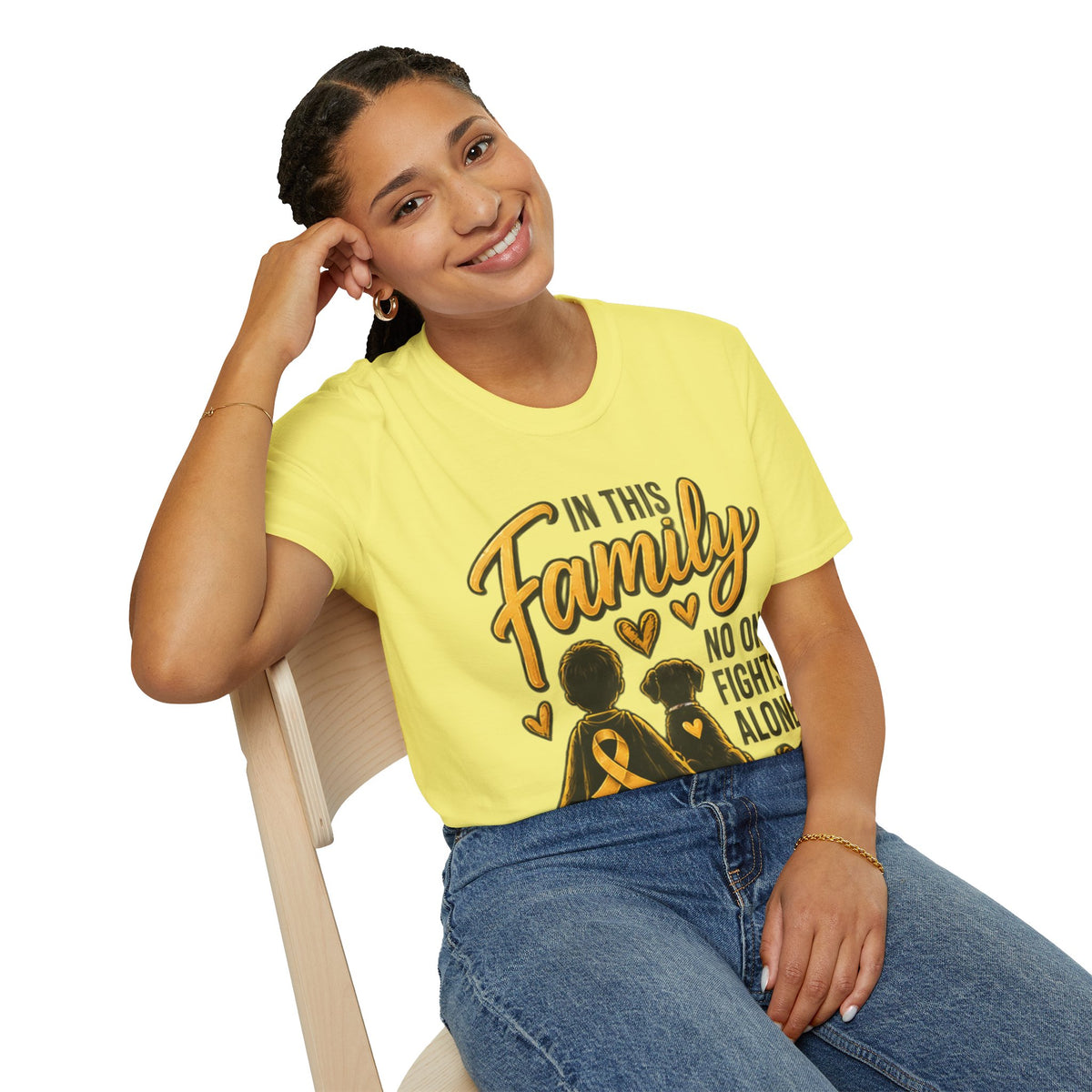 Childhood Cancer Awareness T-Shirt — "In This Family No One Fights Alone"