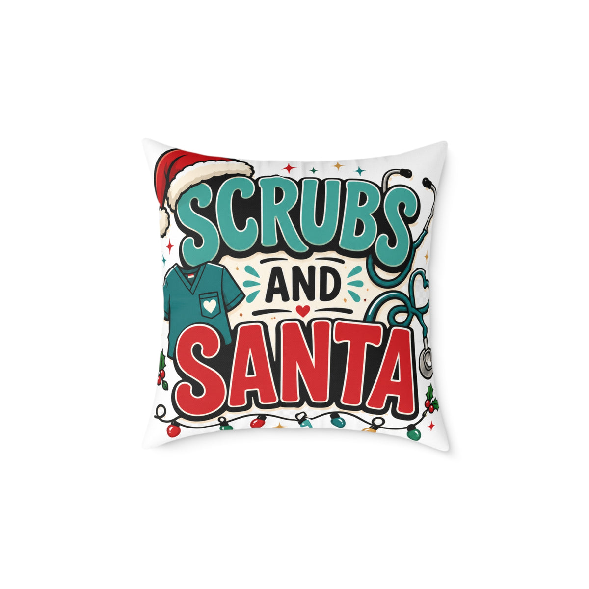 Scrubs and Santa Holiday Modern Day Christmas  Pillow — Christmas Nurse Decorative Cushion