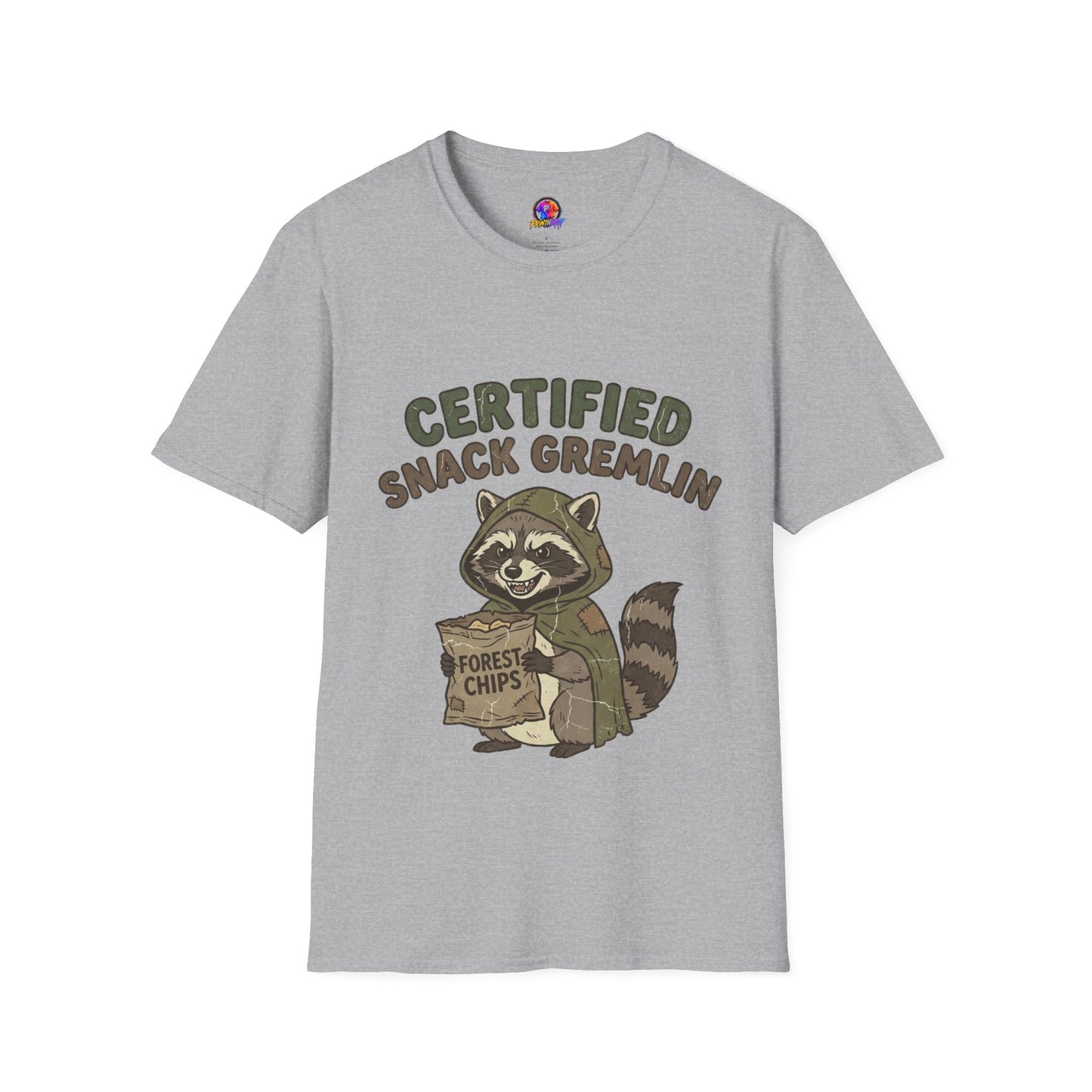 Certified Snack Gremlin T-Shirt — Funny Raccoon Snack Lover Tee