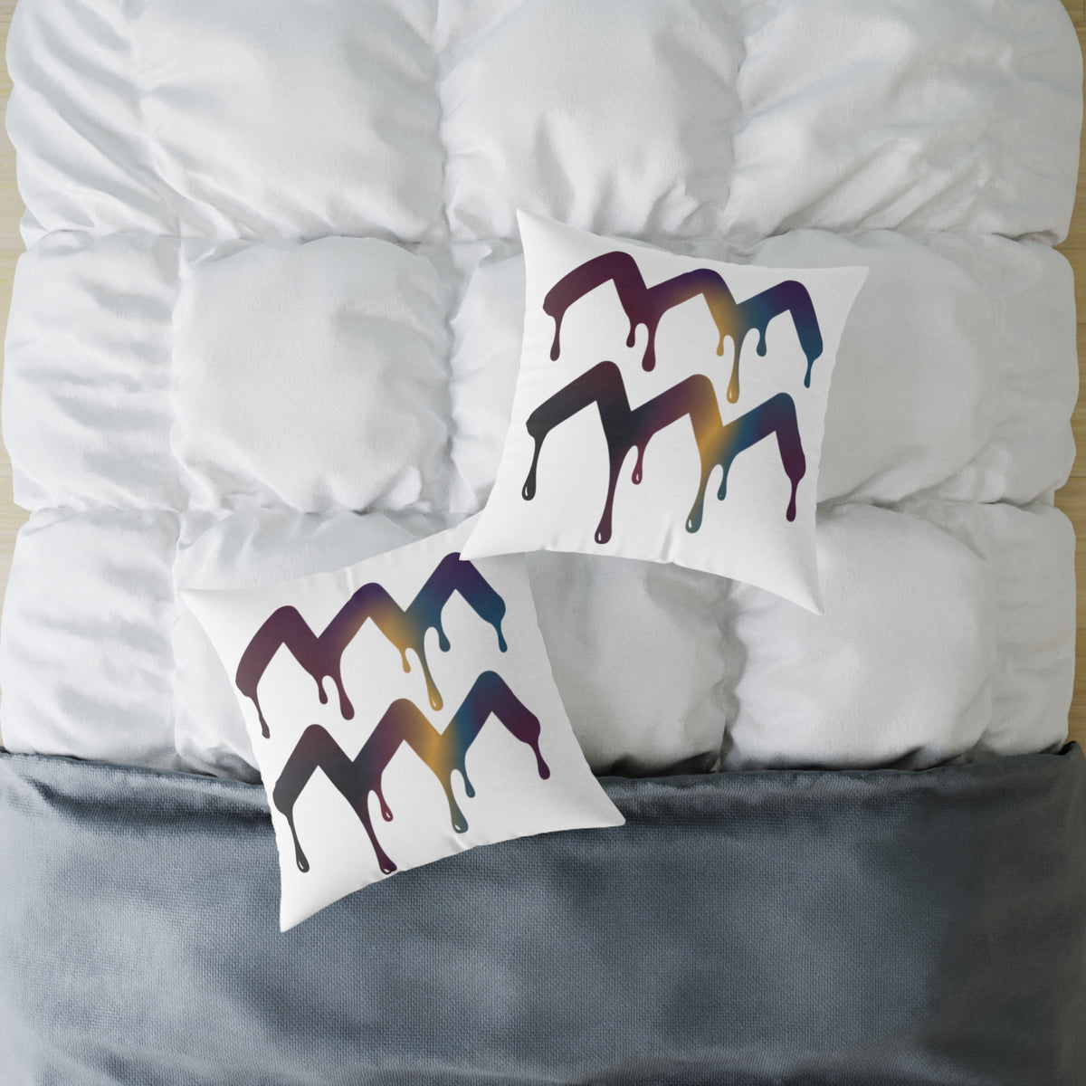 Aquarius Zodiac Dripping Rainbow Chevron Pillow — Colorful Geometric Throw Pillow