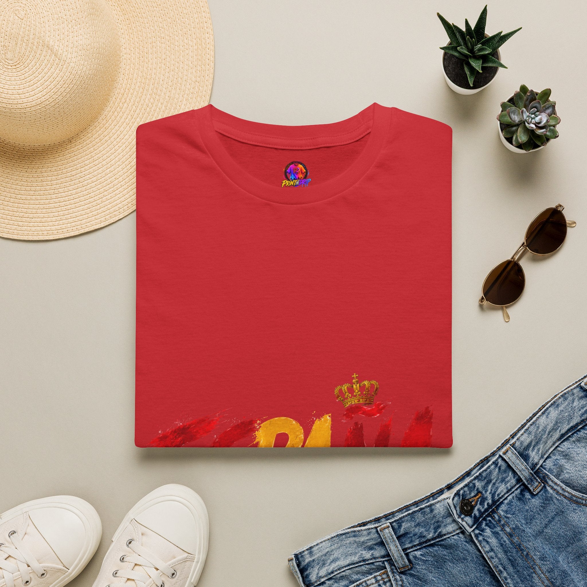 Spain  Graphic T-Shirt — Spanish Flag Brushstroke Design with Crown