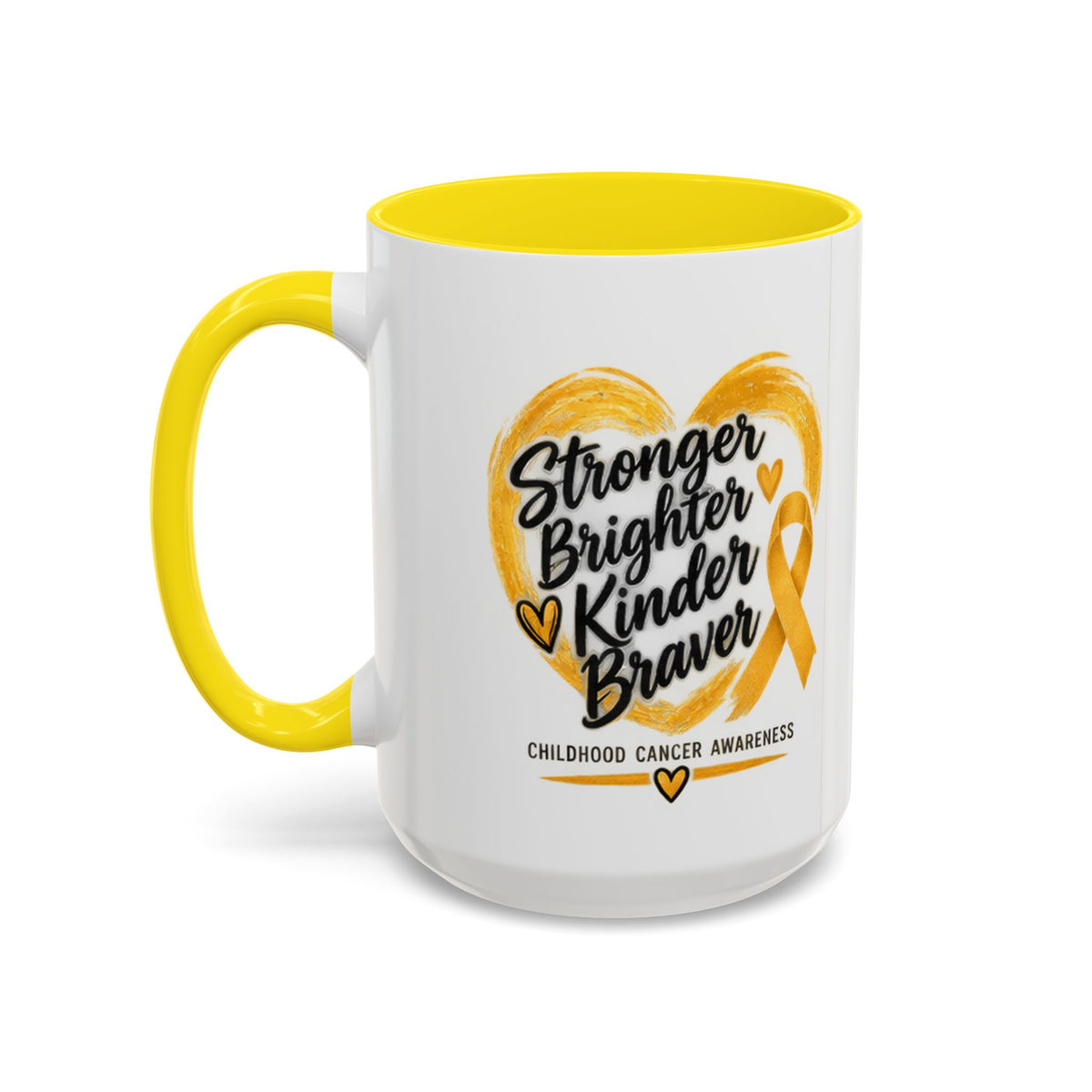 Childhood Cancer Awareness Accent Coffee Mug — "Stronger Brighter Kinder Braver"