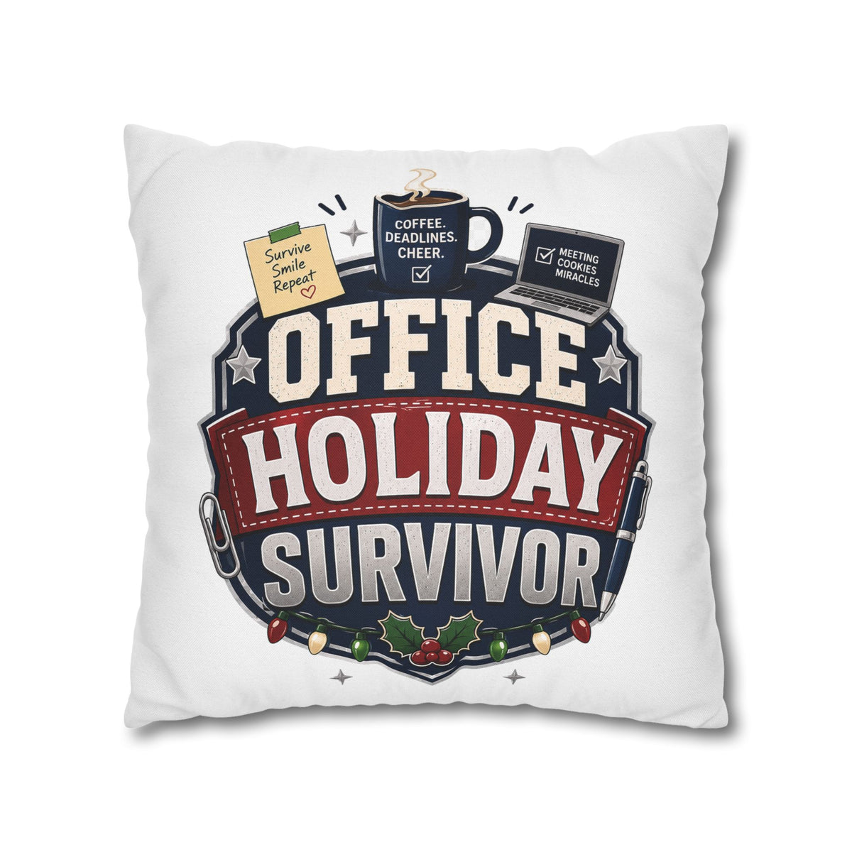 Office Holiday Survivor Pillowcase Modern Day Christmas  - Funny Workplace Christmas Decor