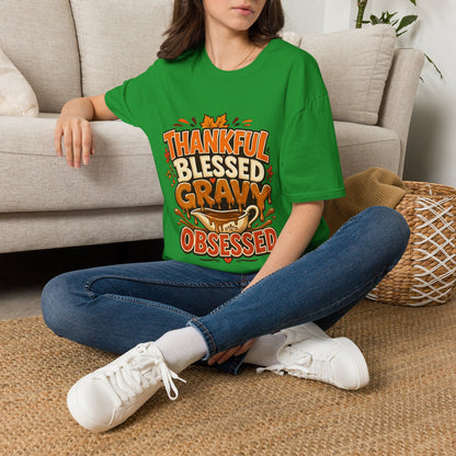 Thankful Blessed Gravy Obsessed T-Shirt — Thanksgiving Fall Turkey Dinner Tee