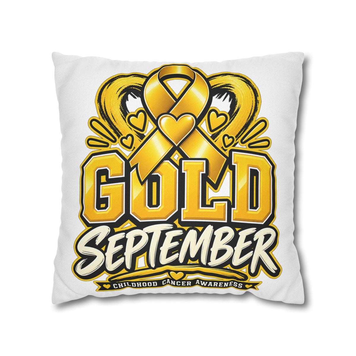 Gold September Pillowcase — Childhood Cancer Awareness Cushion Cover