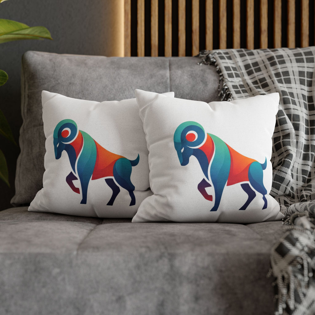 Aries Colorblock Ram Decorative Pillowcase — Zodiac Throw Pillow Cover