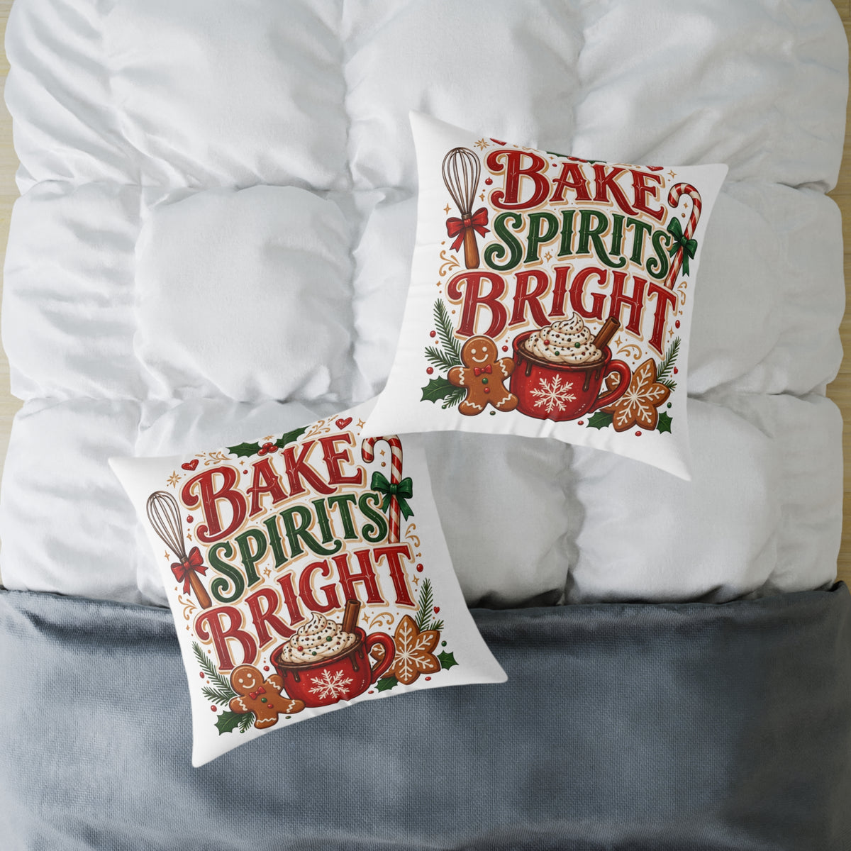 Christmas Bake Spirits Bright Square Poly Canvas Pillow