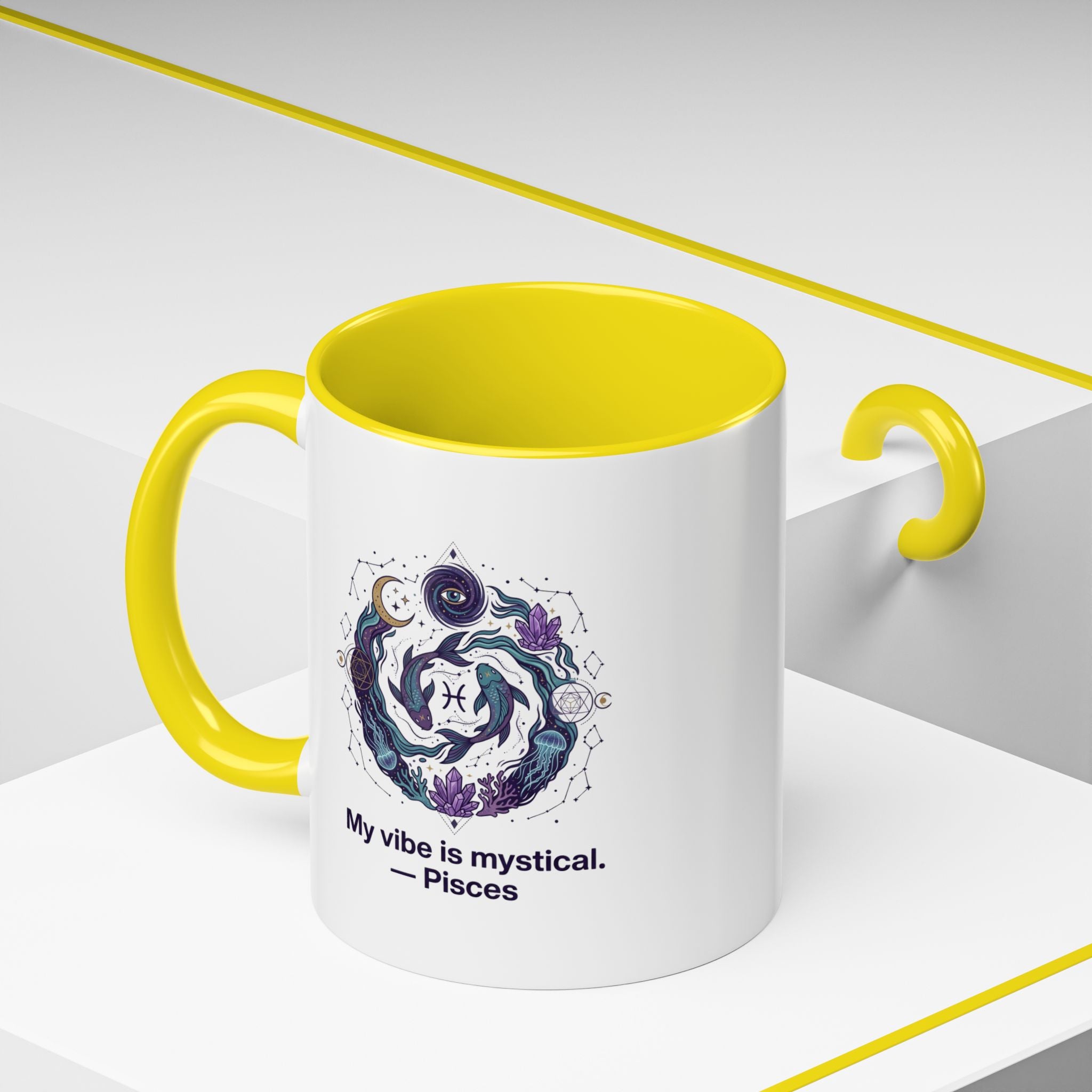 Pisces Zodiac Coffee Mug — "My vibe is mystical" Accent Ceramic Mug