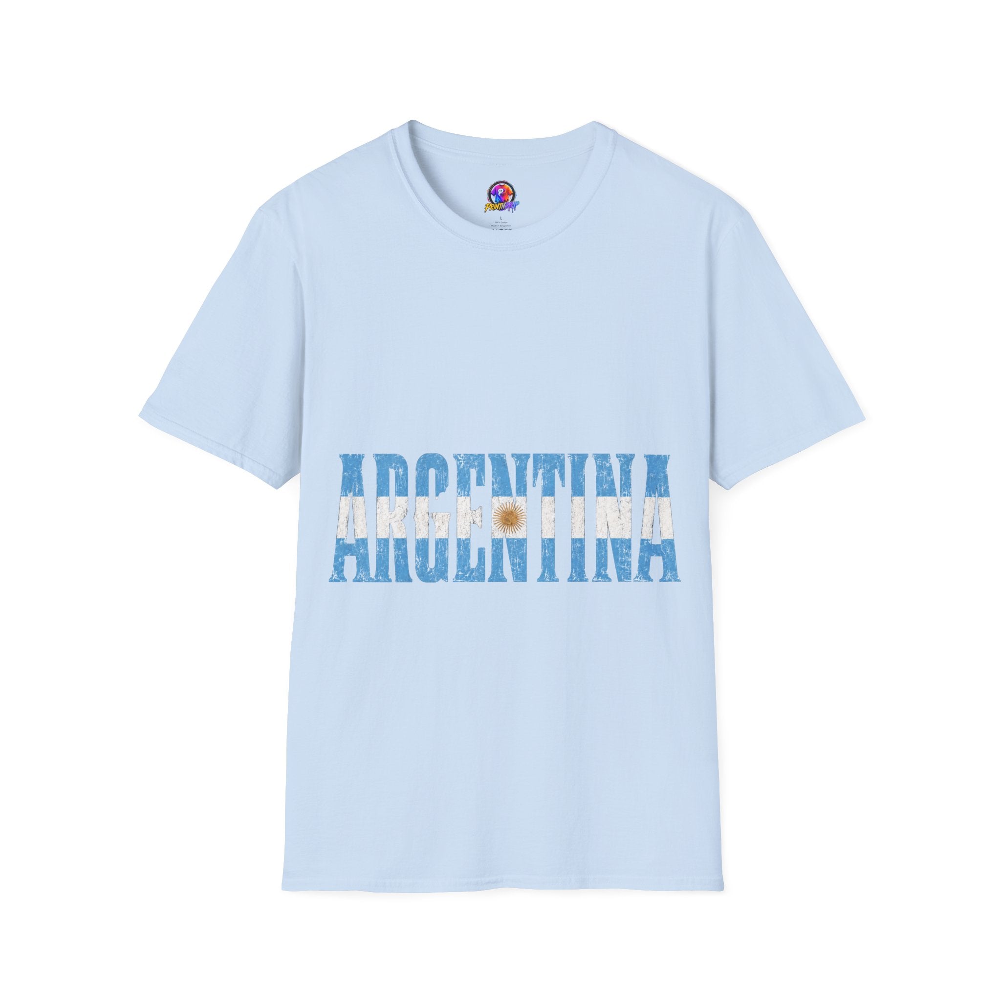 Argentina Flag Stripe T-Shirt — Vintage Blue 'ARGENTINA' Graphic Tee