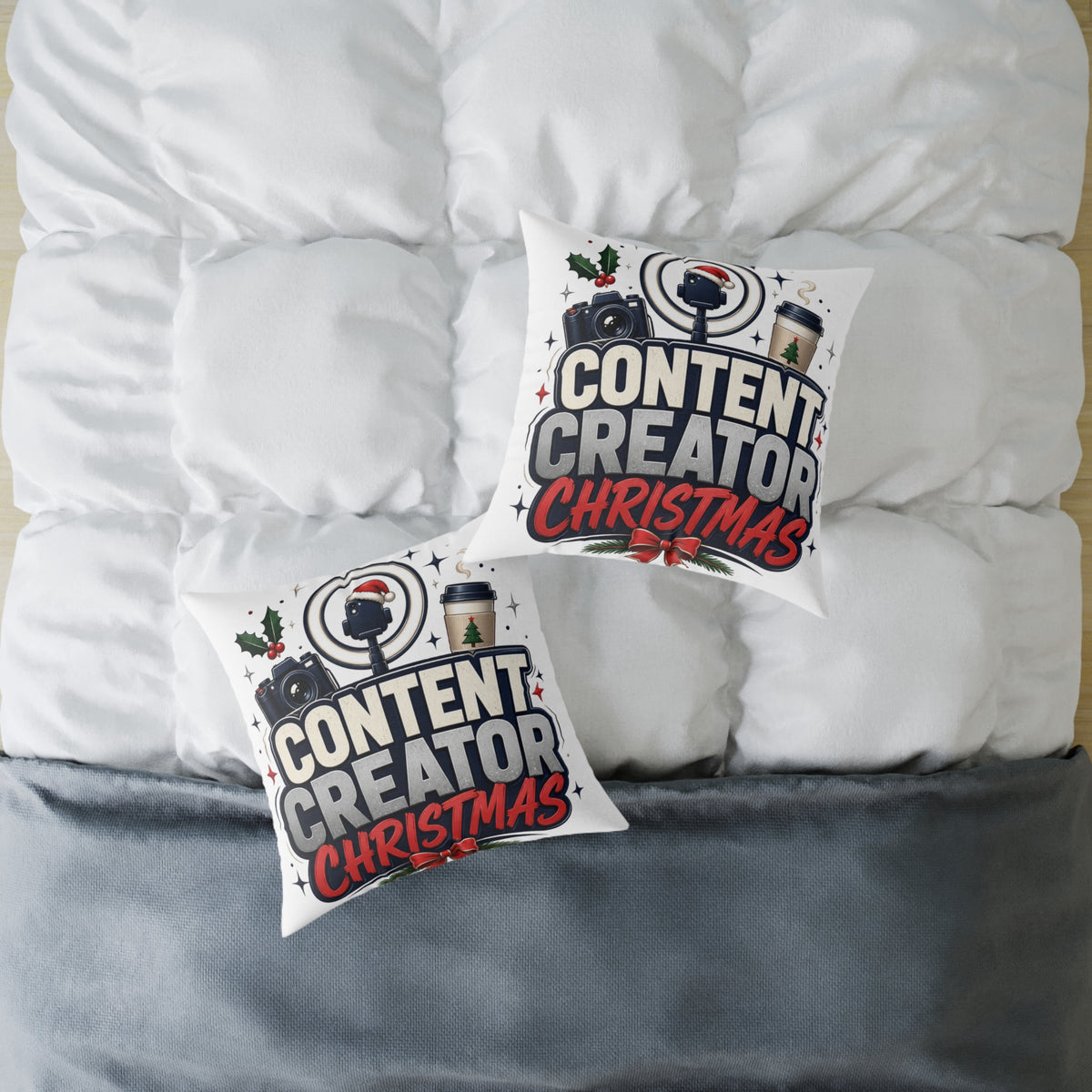 Modern Day Christmas Content Creator Christmas Square Poly Canvas Pillow