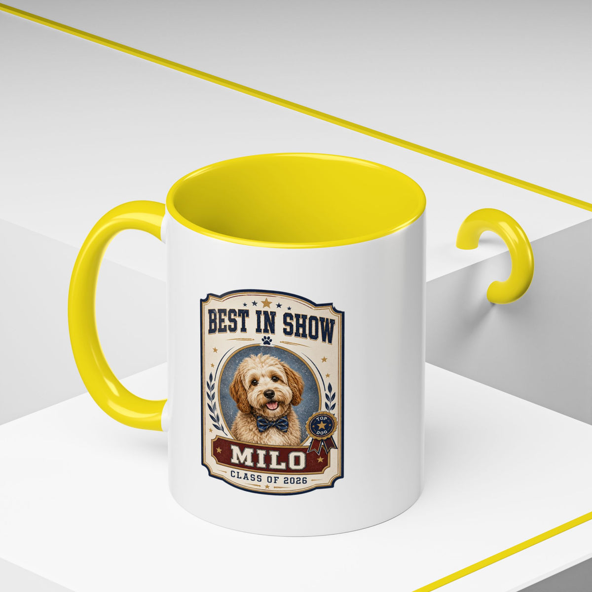 Milo Bailey Dog Dad Mom Best in Show Personalized Dog Mug — "Milo" Class of 2028 Accent Coffee Mug