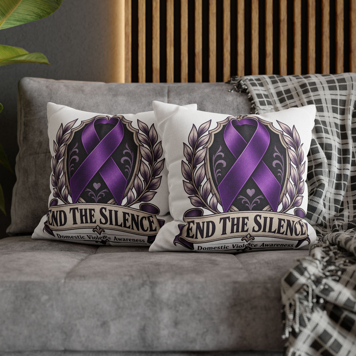 End The Silence Purple Ribbon Pillowcase — Domestic Violence Awareness Throw Pillow
