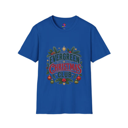 Evergreen Christmas Club T-Shirt — Vintage Holiday Pine & Ornaments Tee