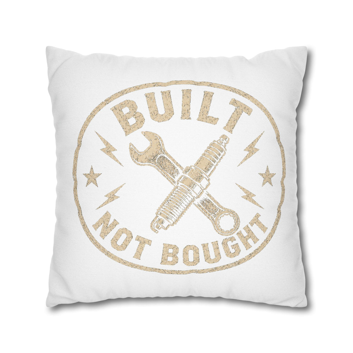 Built Not Bought Decorative Pillowcase Milo Bailey Dog Dad Mom — Mechanic Tool Wrench Spark Plug Graphic