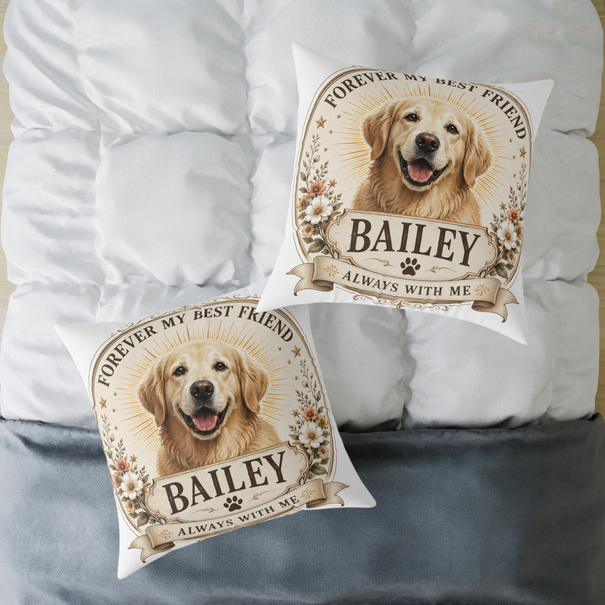 Personalized Dog Pillow Milo Bailey Dog Dad Mom - "Forever My Best Friend" Custom Pet Name Golden Retriever Throw Pillow