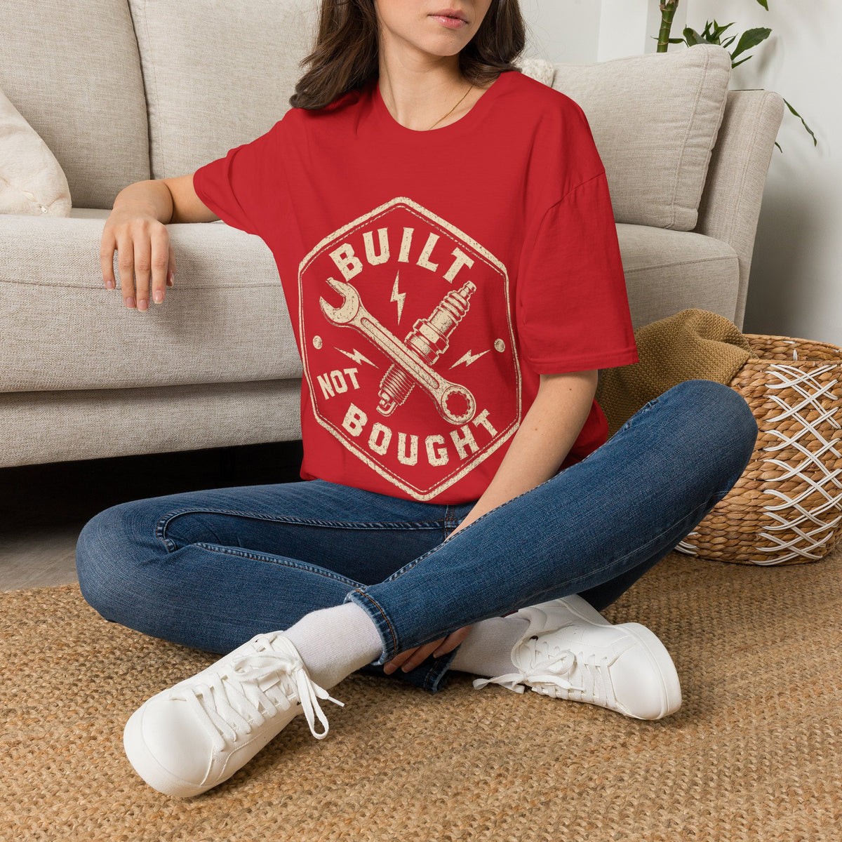 Built Not Bought T-Shirt — Vintage Mechanic Wrench & Spark Plug Tee