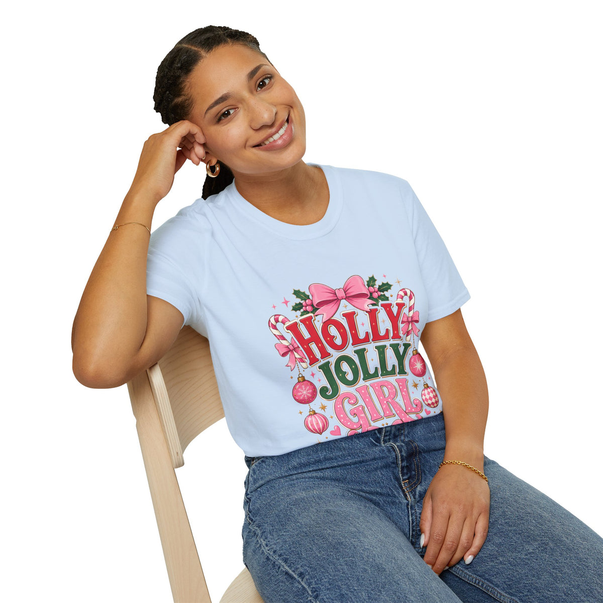 Holly Jolly Girl T-Shirt — Pink Holiday Graphic Tee