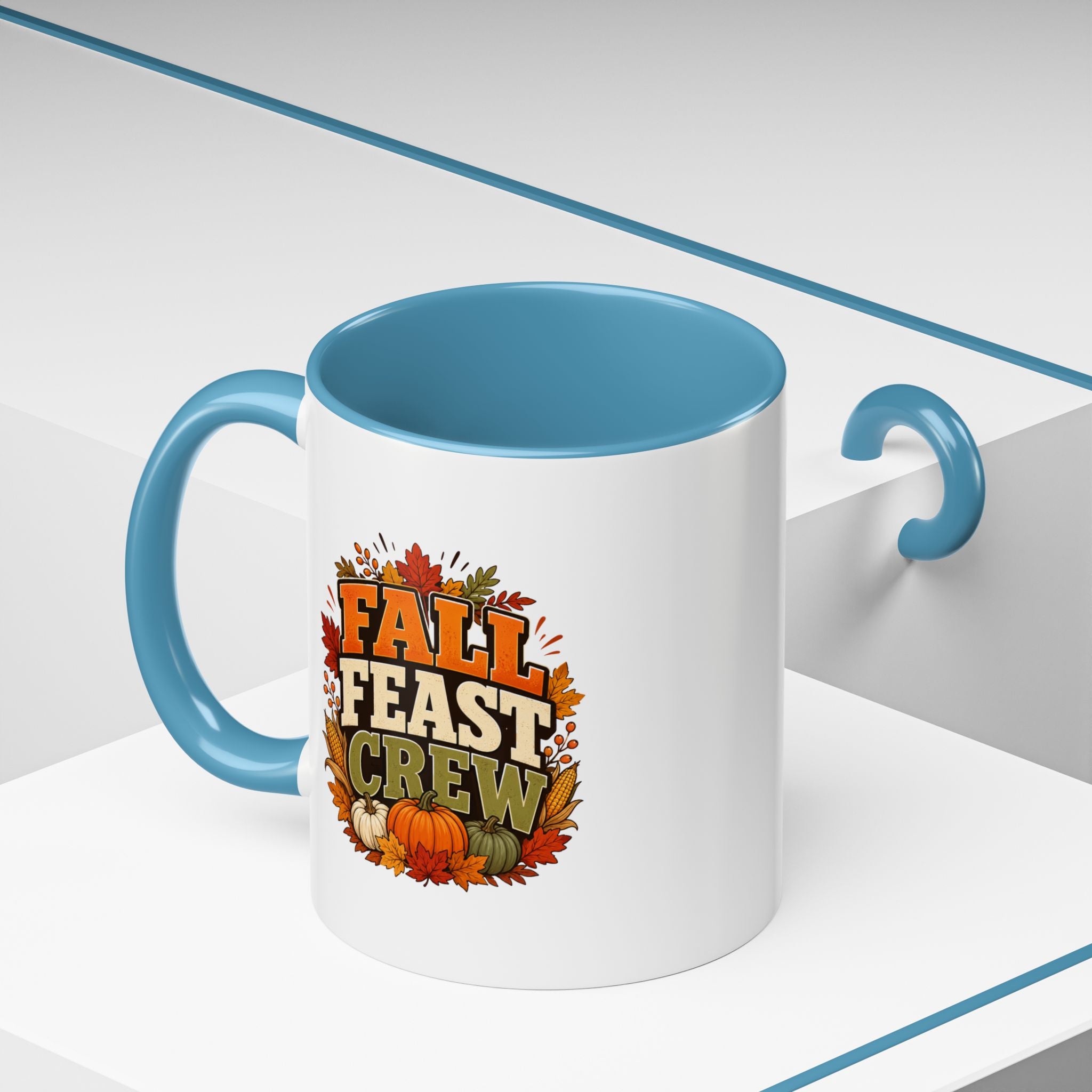 Thanksgiving Mug Fall Feast Crew Coffee Mug — Autumn Pumpkin & Leaves Accent Mug