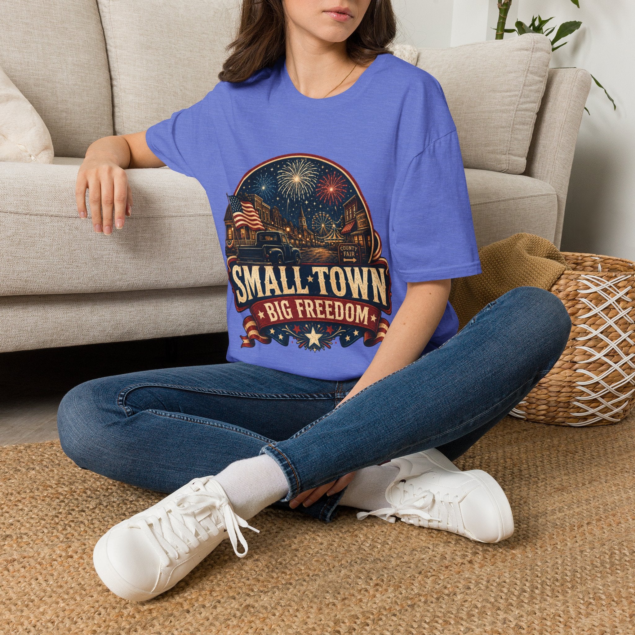 Small Town Big Freedom T-Shirt — Patriotic 4th of July Fireworks Tee