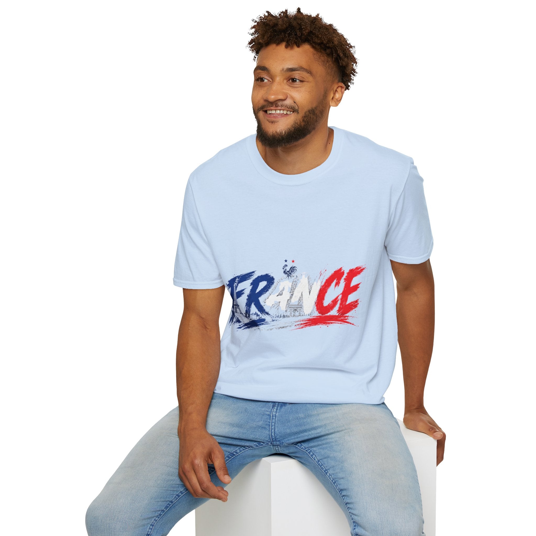 France Brushstroke Graphic T-Shirt — Tricolor Soccer/Travel Fan Tee