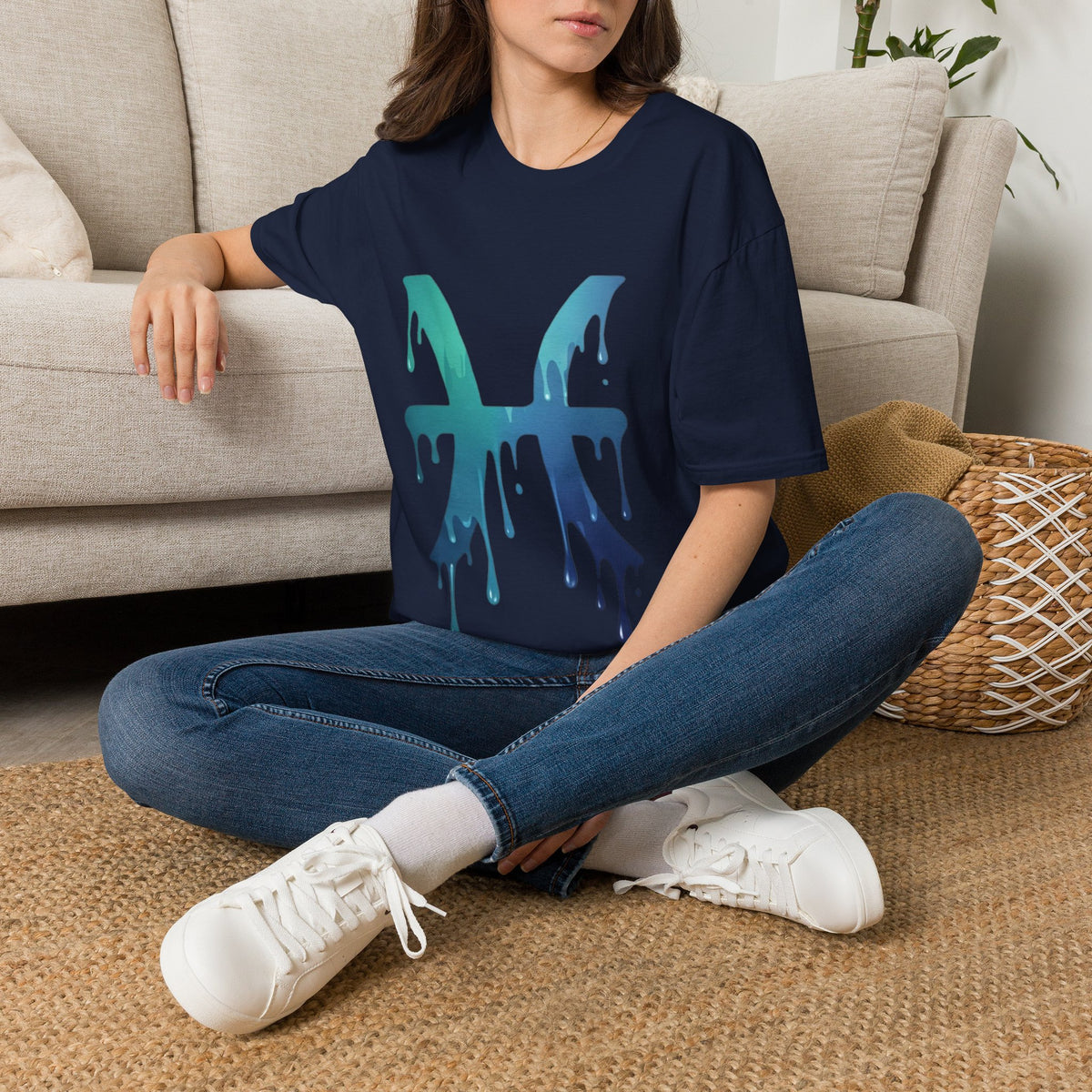 Pisces Drip Zodiac T-Shirt — Blue Gradient Astrological Tee