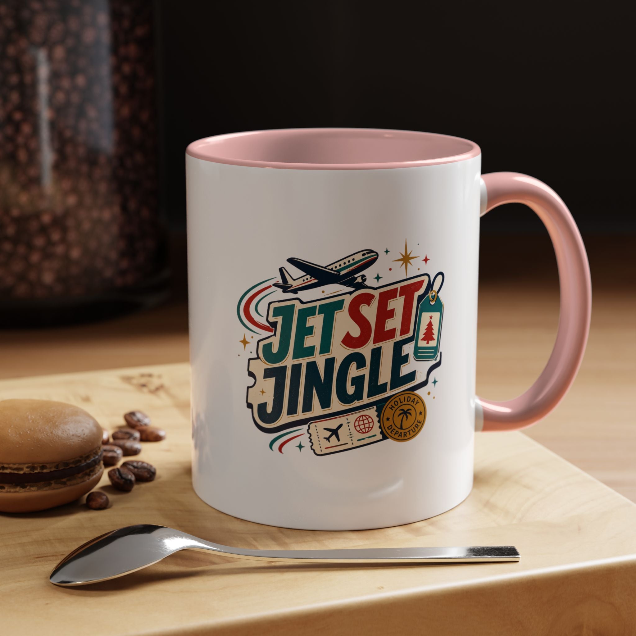 Modern Day Christmas Jet Set Jingle Coffee Mug — Holiday Travel Themed Accent Mug