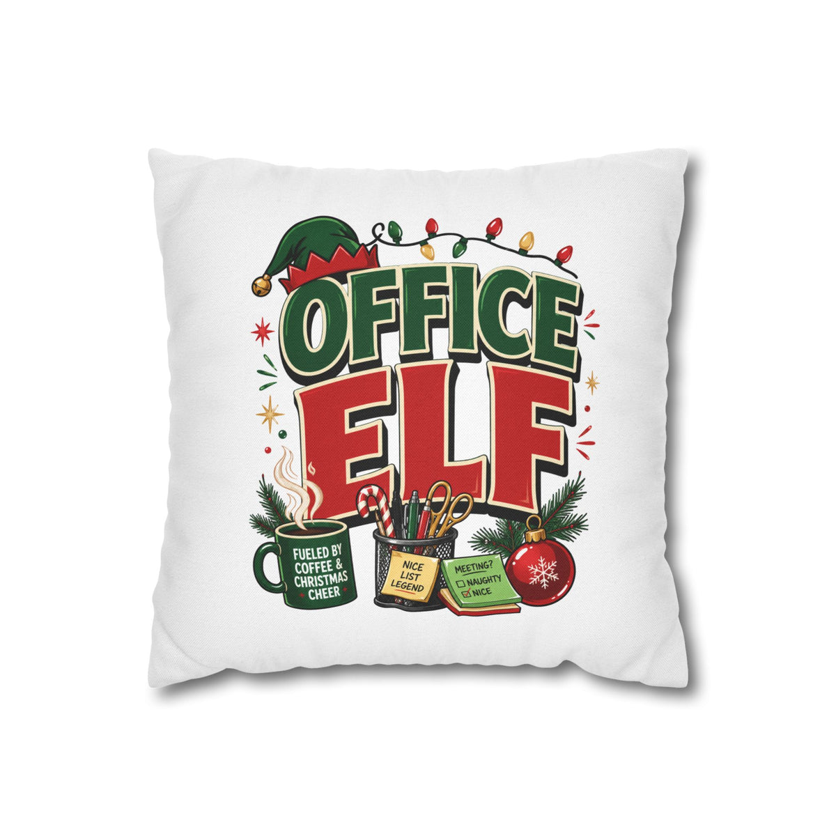 Office Elf Christmas Pillowcase — Festive Holiday Decorative Throw Pillow Cover